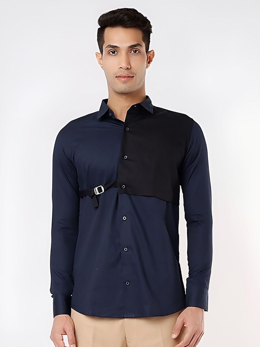 he spoke modern tailored fit colourblocked cotton casual shirt