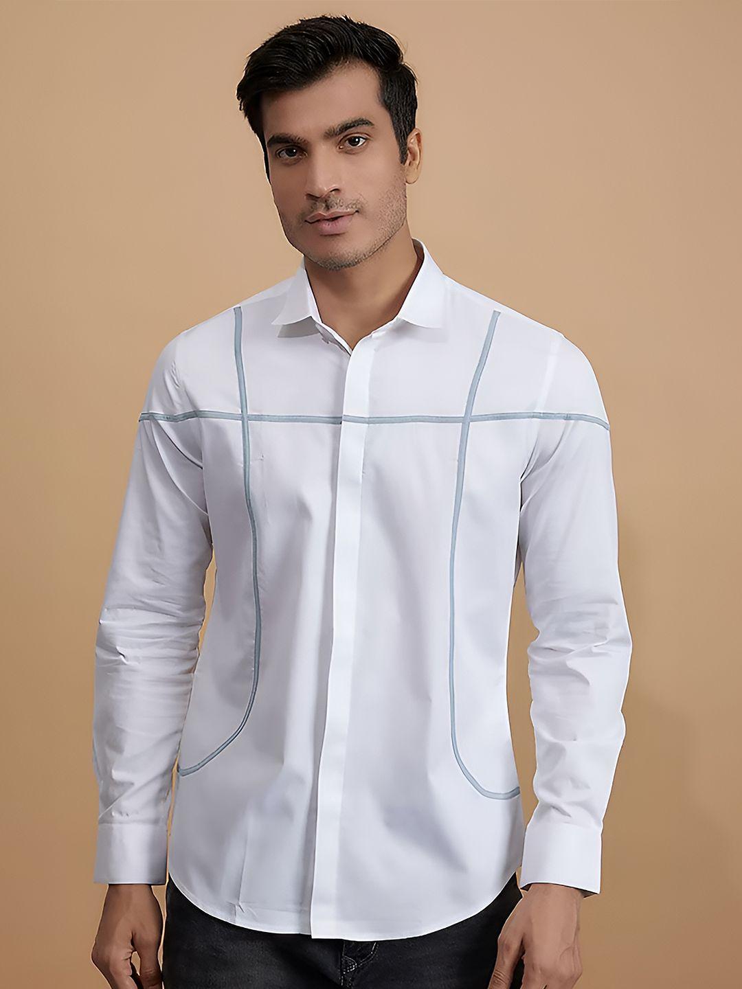he spoke modern tailored fit embroidered detail cotton casual shirt