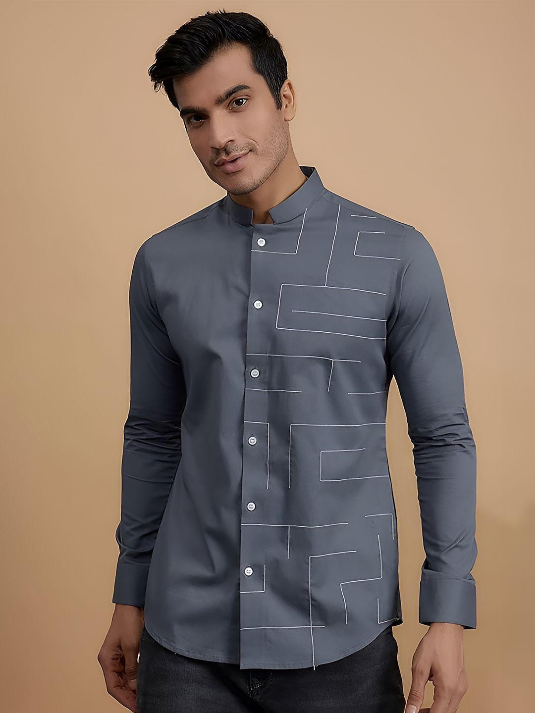he spoke modern tailored fit embroidered pure cotton shirt
