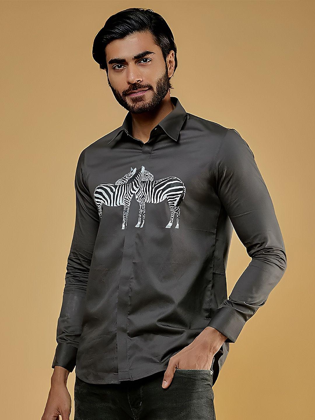 he spoke printed modern tailored fit cotton casual shirt