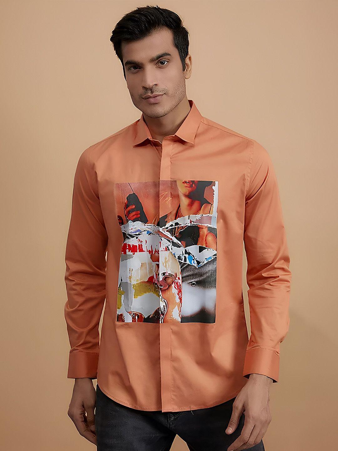he spoke printed modern tailored fit cotton twill casual shirt