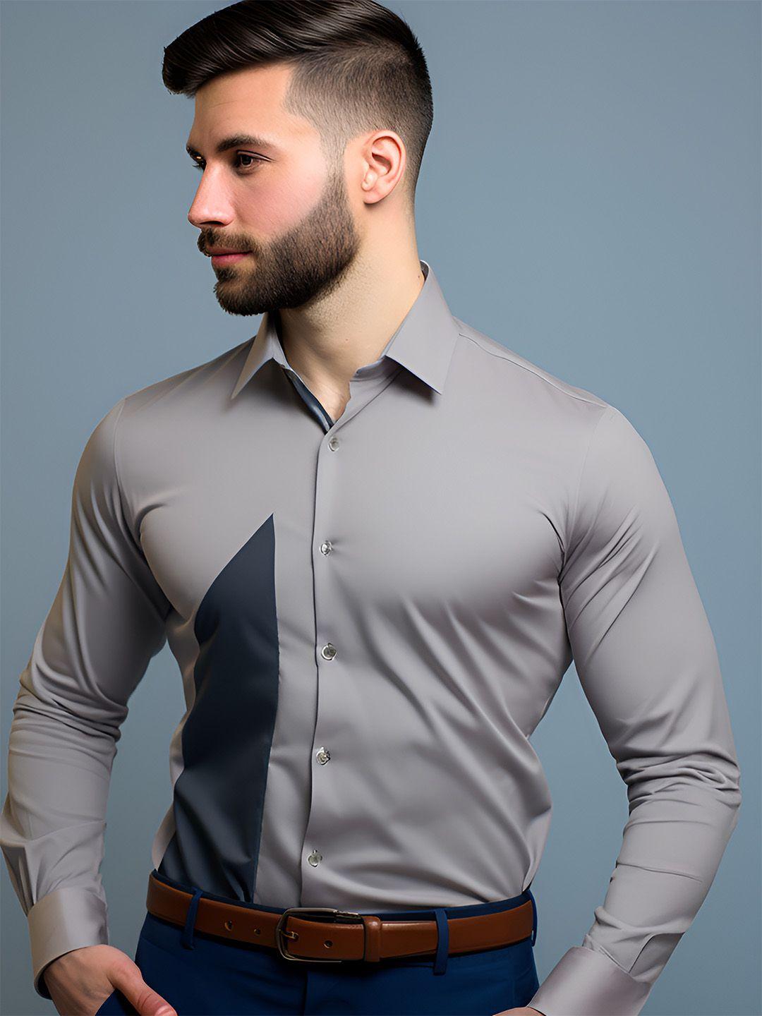 he spoke spread collar modern colorblocked twill tailored fit cotton shirt