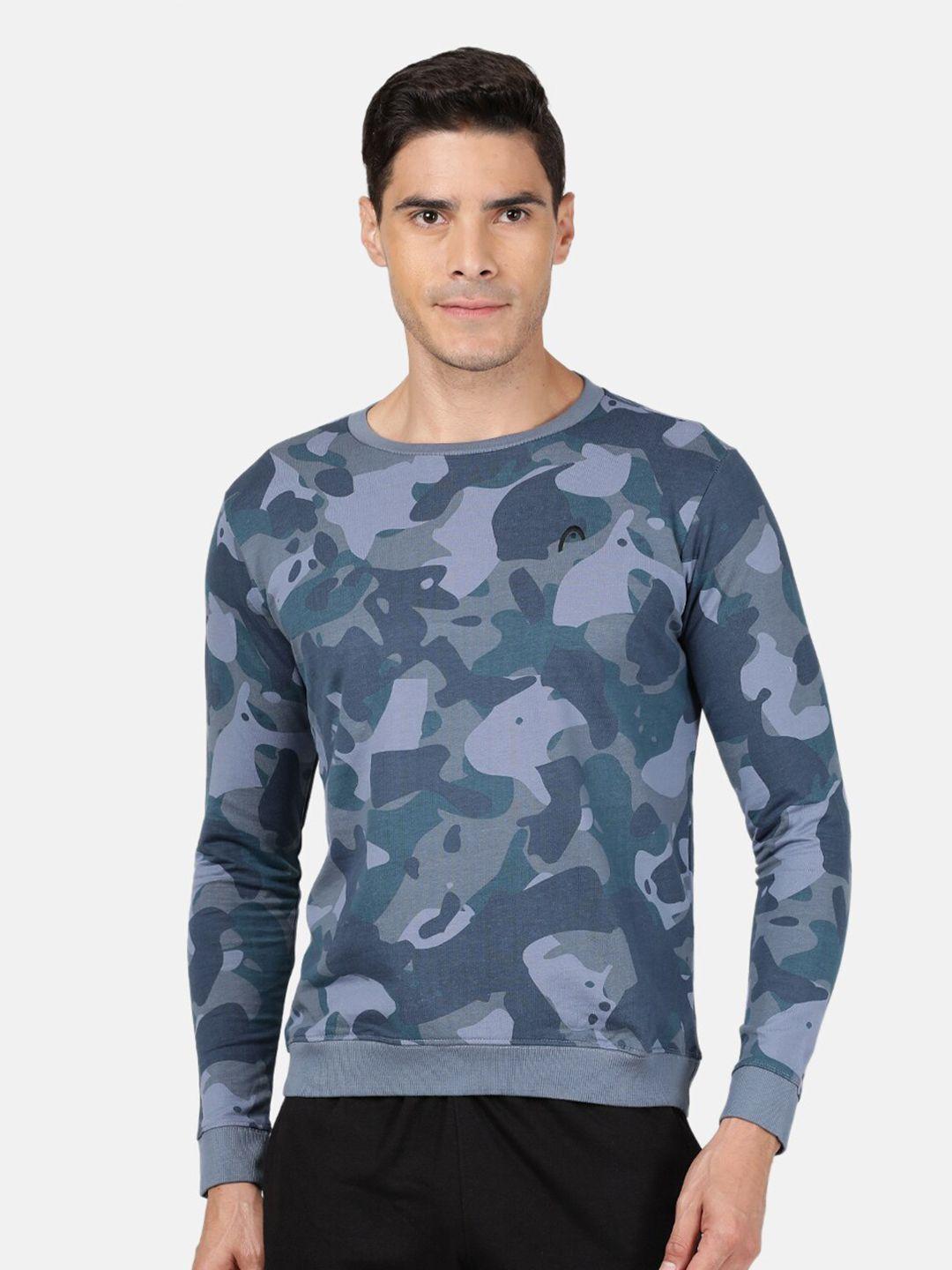 head men blue camo printed cotton sweatshirt