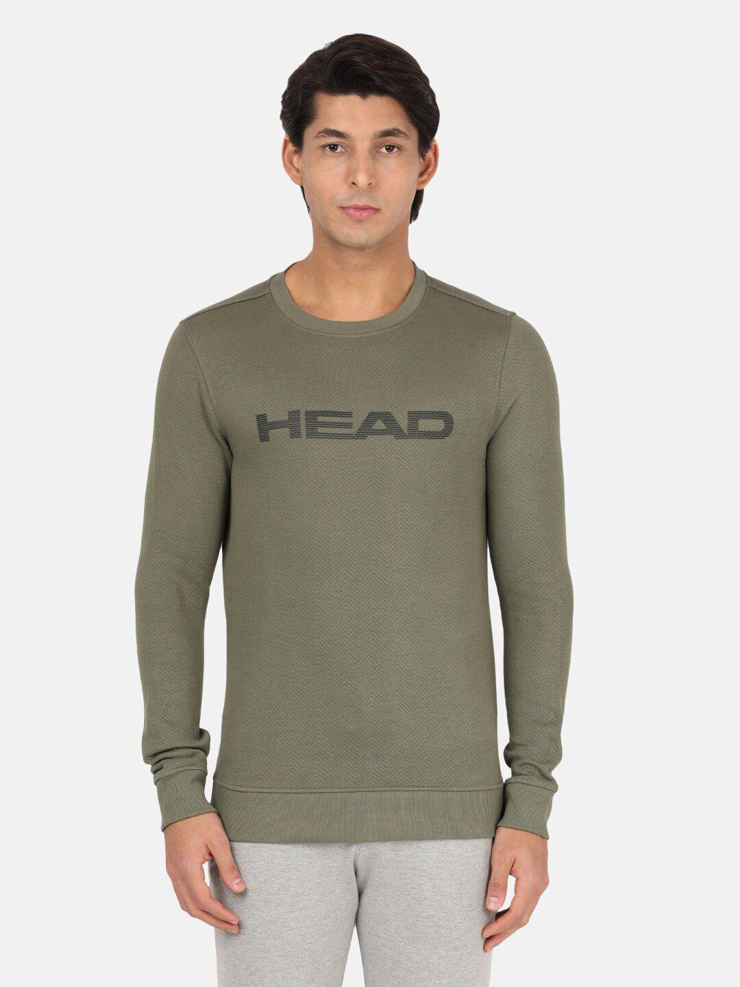 head men olive green printed sports sweatshirt