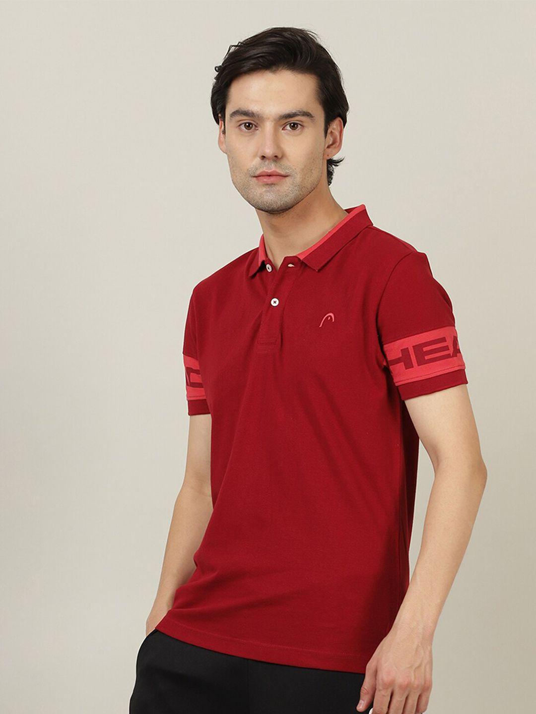 head men red solid polo collar t-shirt