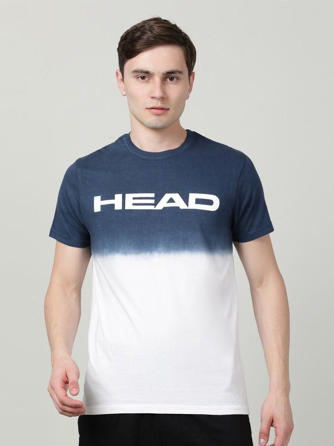 head men blue typography v-neck t-shirt