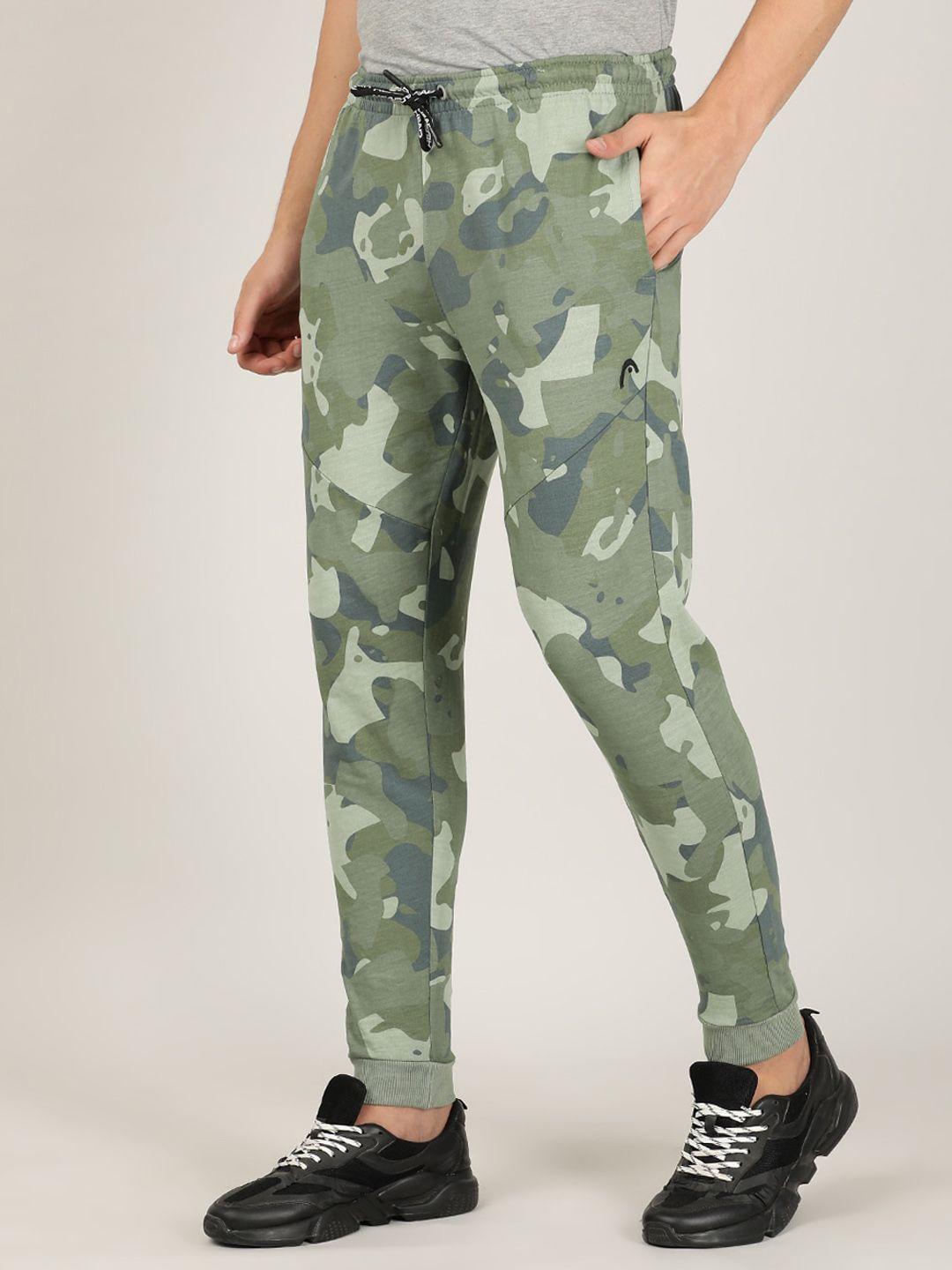 head men green camouflaged print slim-fit track pants