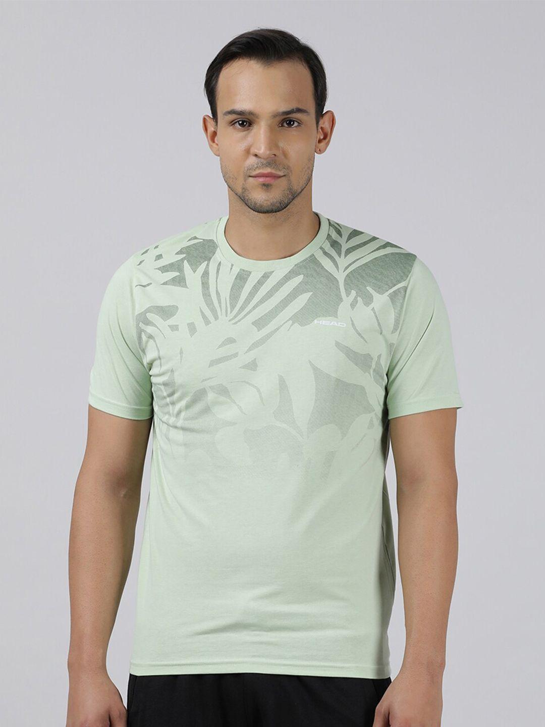 head men green floral printed applique slim fit t-shirt