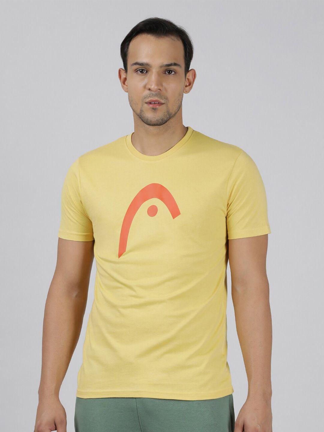head men yellow printed slim fit t-shirt