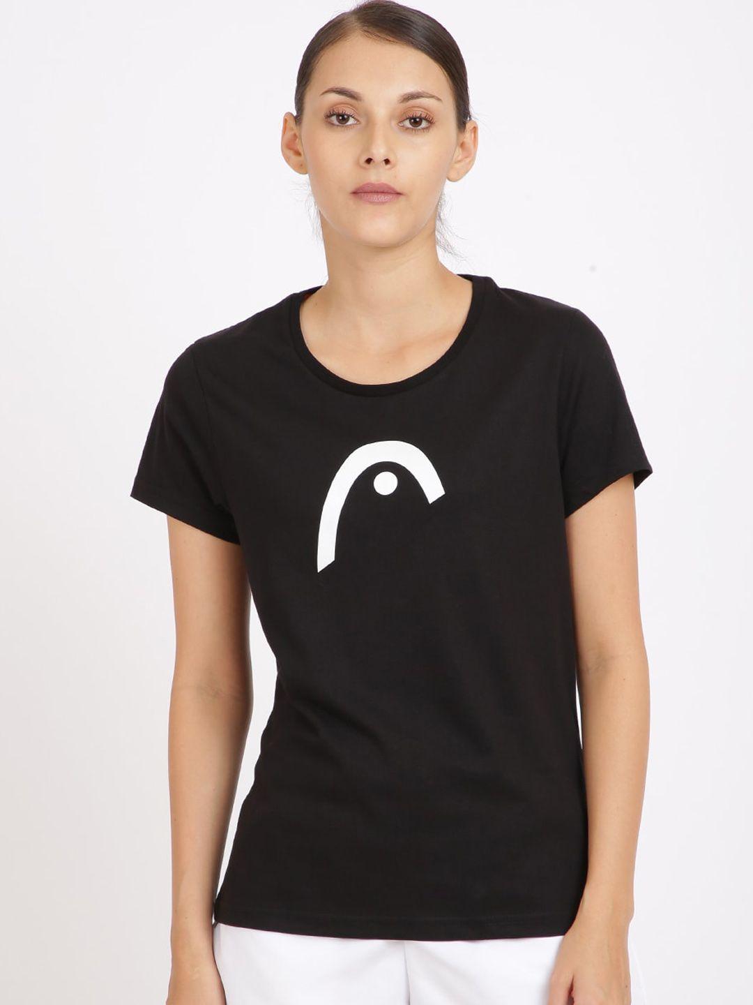 head women black printed slim fit crew sport t-shirt