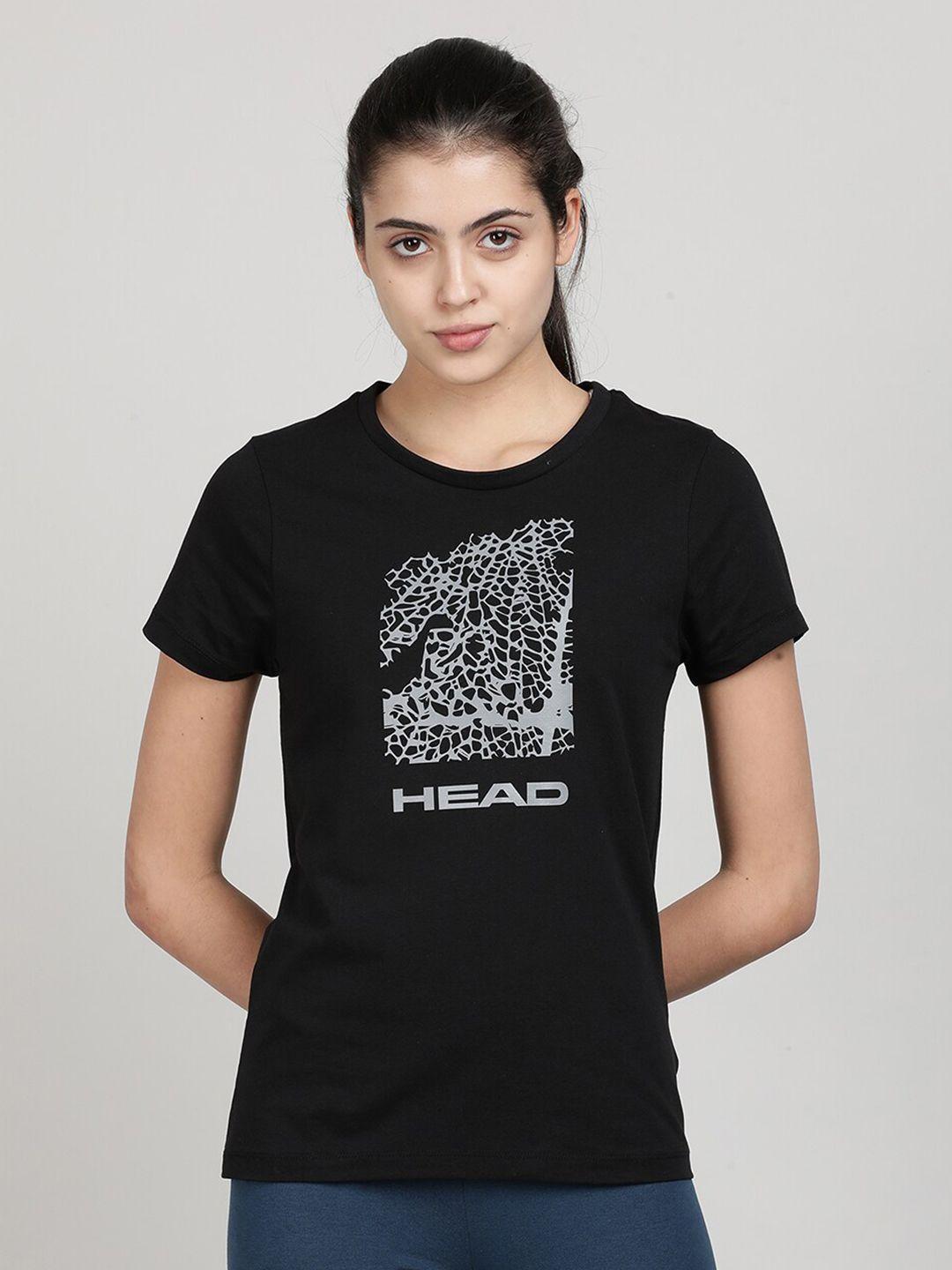head women black printed slim fit t-shirt