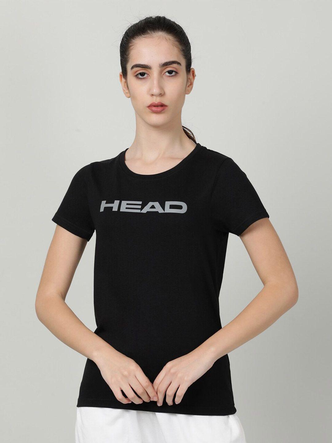 head women black typography cotton t-shirt
