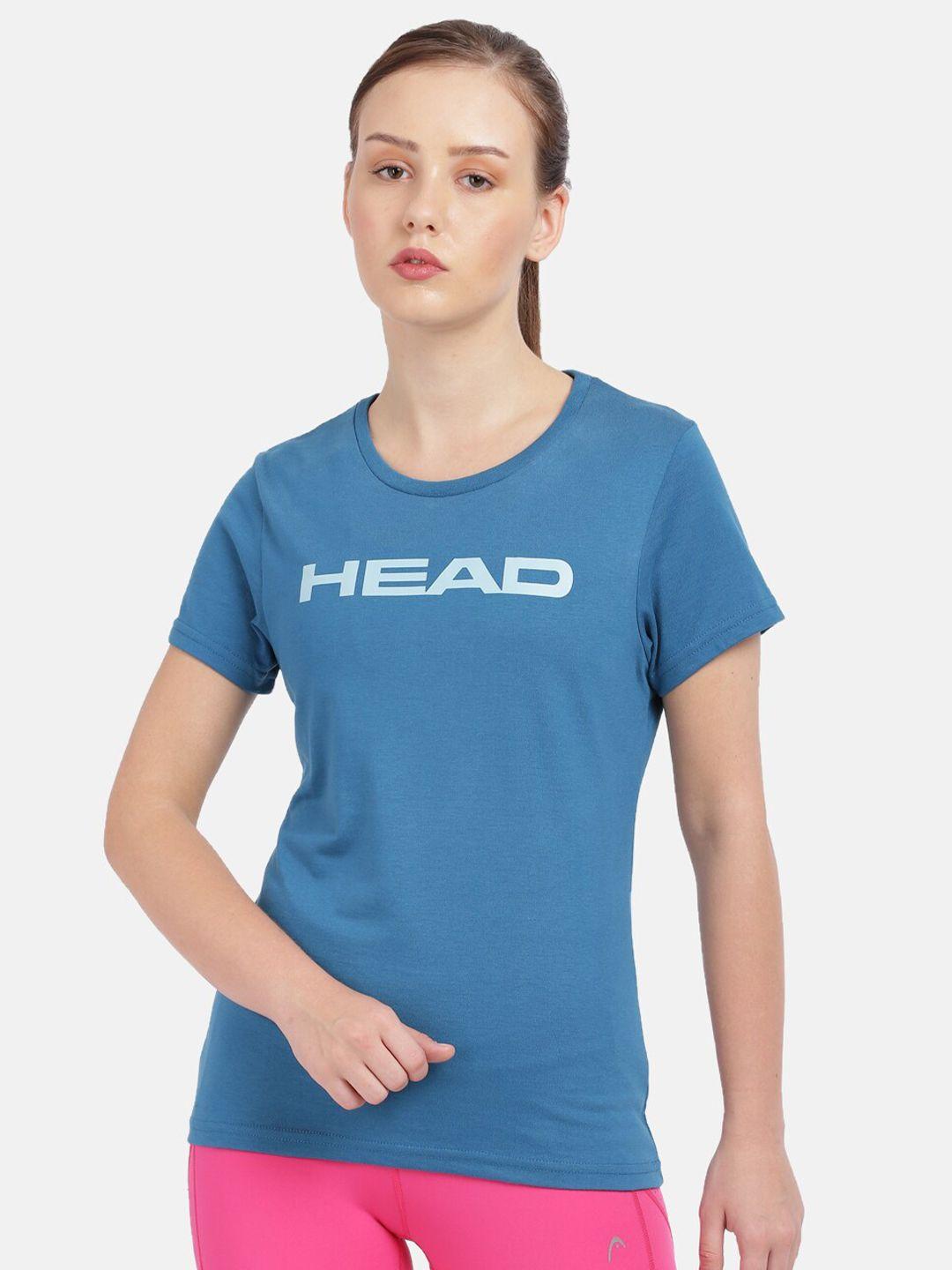 head women blue typography slim fit outdoor t-shirt
