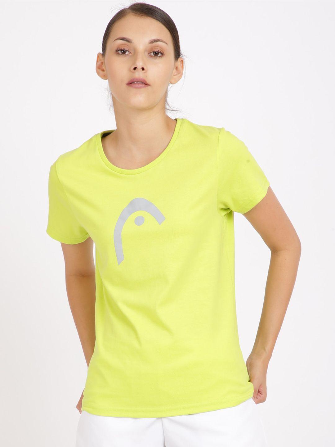 head women lime green printed round neck t-shirt