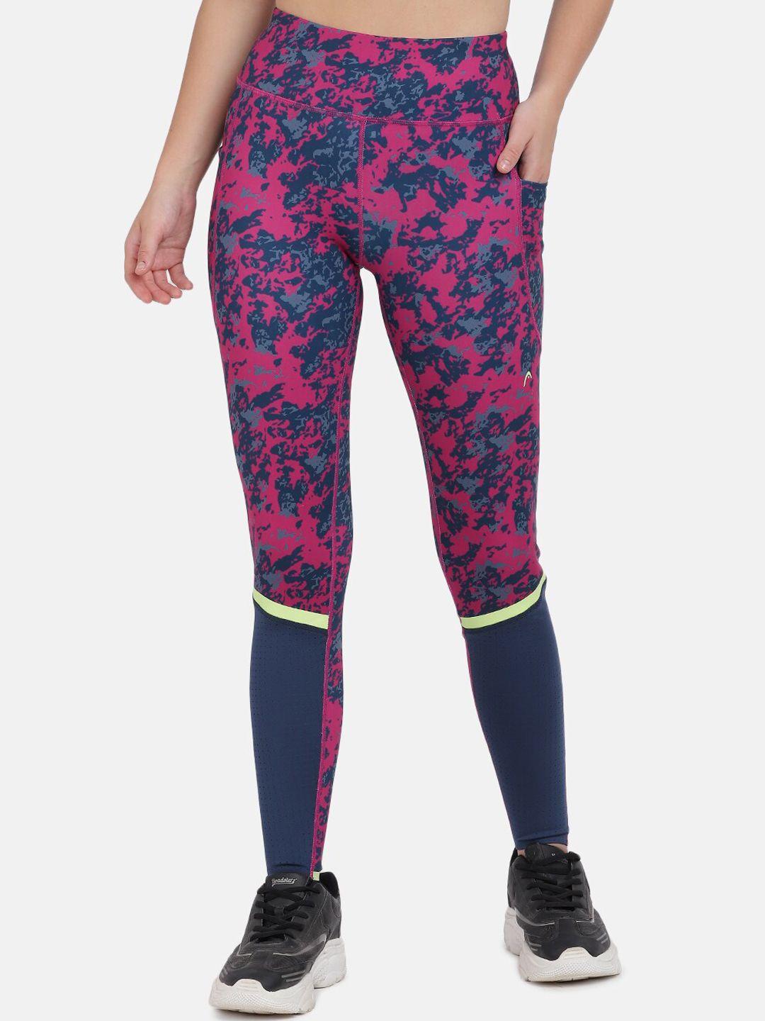 head women magenta & blue printed ankle-length tights