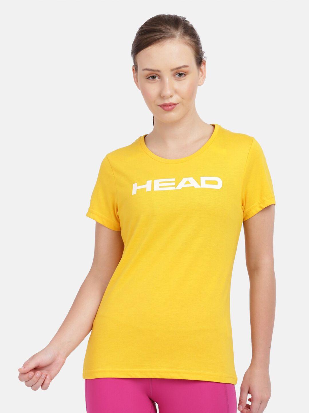 head women yellow printed sports slim fit outdoor t-shirt