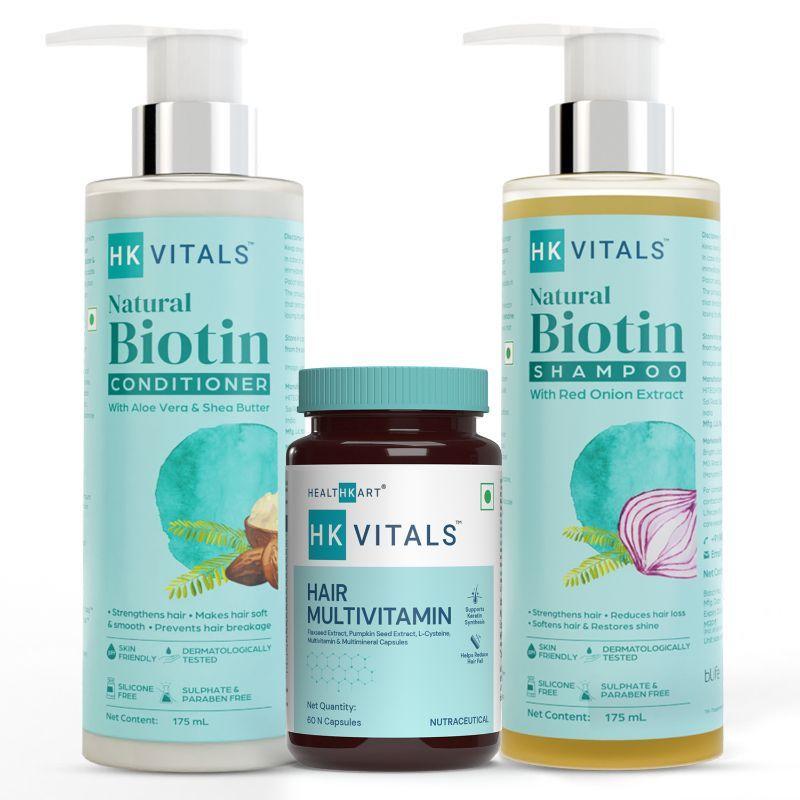 healthkart hk vitals healthy hair kit - hair multivitamin, biotin shampoo & conditioner