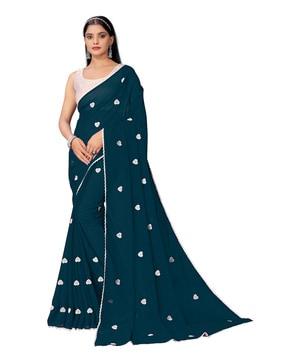 heart pattern saree with embroidered border