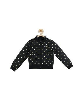 heart print zip-front bomber jacket with pockets