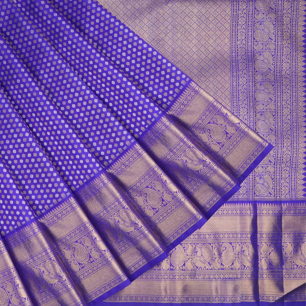 heart purple kanjivaram silk saree with tiny floral buttis