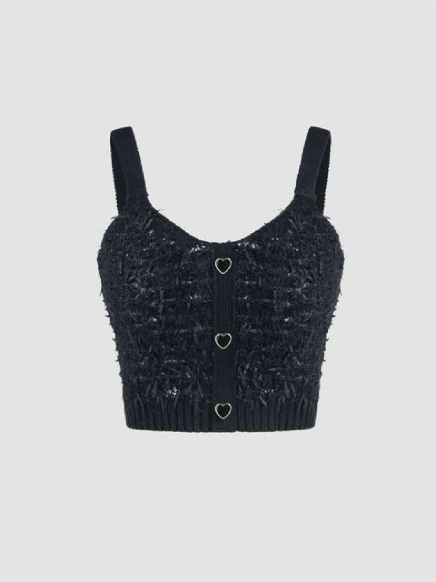 heart button knitted tank top