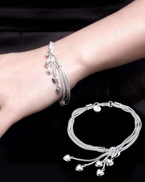 heart charms silver-plated bracelet with rose box