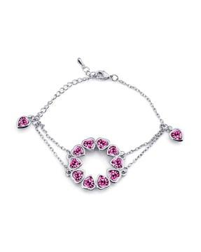 heart-design crystal-studded link bracelet
