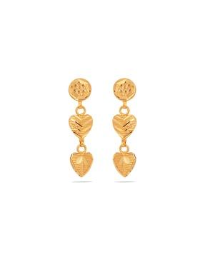 heart-design yellow gold drop earrings