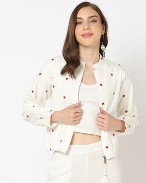 heart embroidered raglan jacket