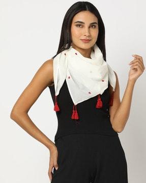 heart embroidered scarf with tassels