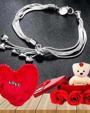 heart hanging charm bracelet with valentine gift set