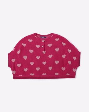 heart knit round-neck sweater
