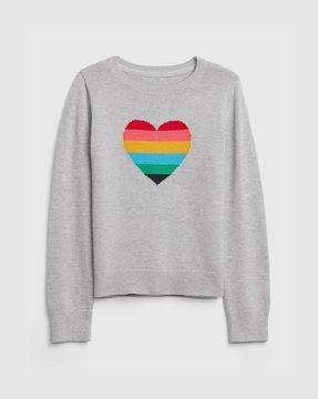 heart pattern crew-neck sweater