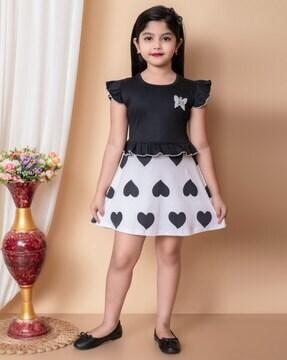 heart print a-line skirt with elasticated waistband