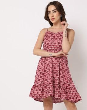 heart print flared dress