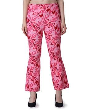 heart print flat-front pants