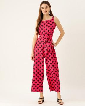 heart print polyester jumpsuit