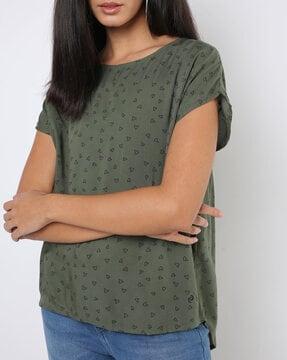 heart print round-neck cotton top