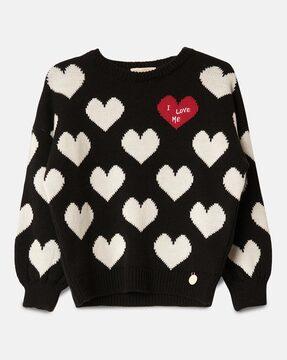 heart print round-neck sweatshirt