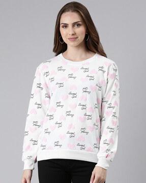 heart print round-neck sweatshirt