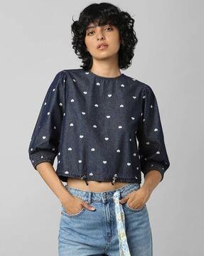 heart print round-neck top