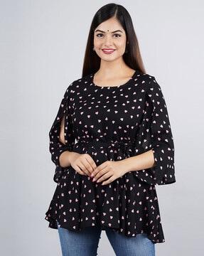 heart print round-neck tunic