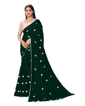 heart print saree with lace border