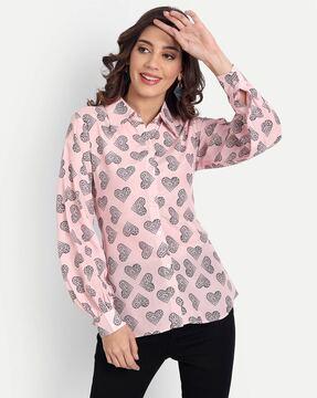 heart print shirt with spread collar