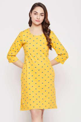 heart print short night dress in yellow - cotton - yellow