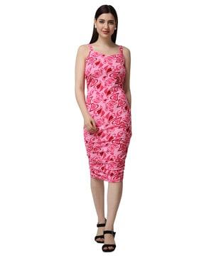 heart print slim fit bodycon dress