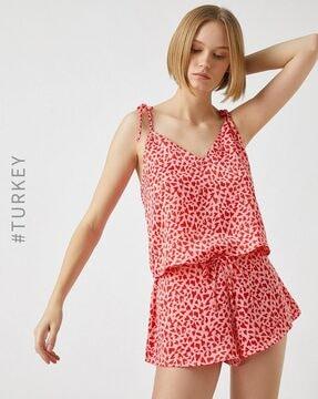 heart print slim fit strappy top