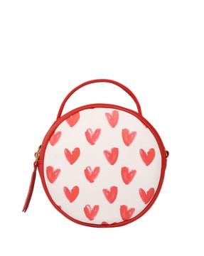 heart print sling bag with detachable strap