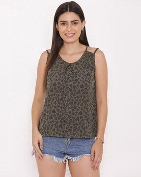 heart print top with cutouts