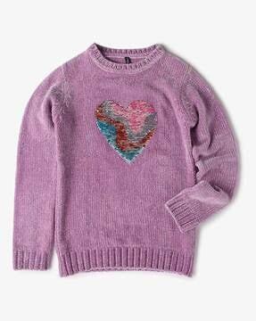 heart sequinned crew-neck sweater